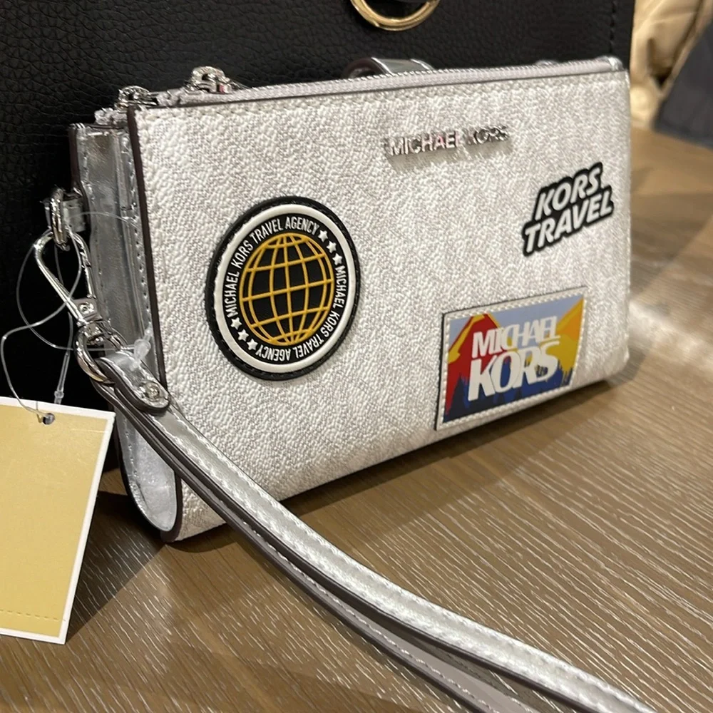 Michael Kors Jet Set Travel Large Embellished Signature Logo Wristlet Wallet Phn